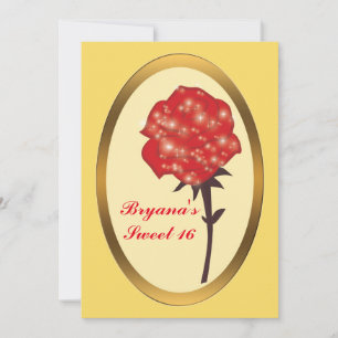 Rote Glitter Verzauberte Rose Elegante Party Einladung