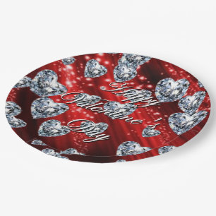 Rote Glitzer-Diamant-Herzen Servietten Pappteller