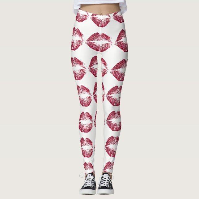Rote Glitzer Lippen #2 Leggings (Vorderseite)