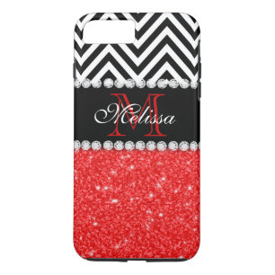ROTE GLITZER SCHWARZE CHEVRON STREIFEN MONOGRAMM Case-Mate iPhone HÜLLE