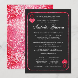 Rote Glitzer-Spielkarte | Las Vegas Quinceañera Einladung