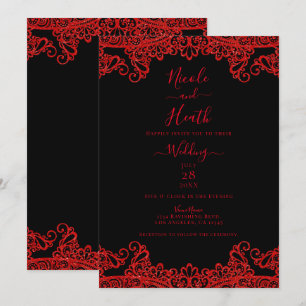 Rote Glitzer-Spitze Schwarz Elegante Hochzeit Einladung