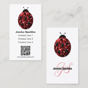 Rote Glitzern Ladybug QR-Code Monogram, benutzerde Visitenkarte