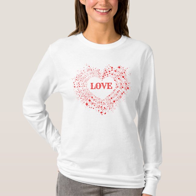 Rote Glitzern Valentine Herztext Liebe T-Shirt (Vorderseite)