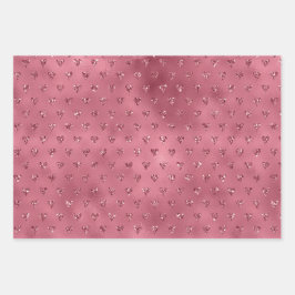 Rote Glitzy Glitzer Herz Geschenkpapier Set