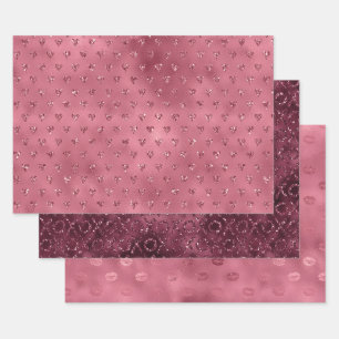 Rote Glitzy Glitzer Herz Geschenkpapier Set