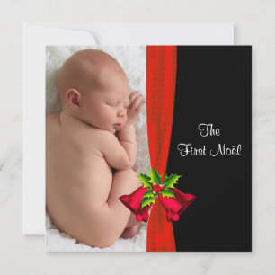 Rote Glocken Baby's erstes Weihnachts-Fotokarte Feiertagskarte