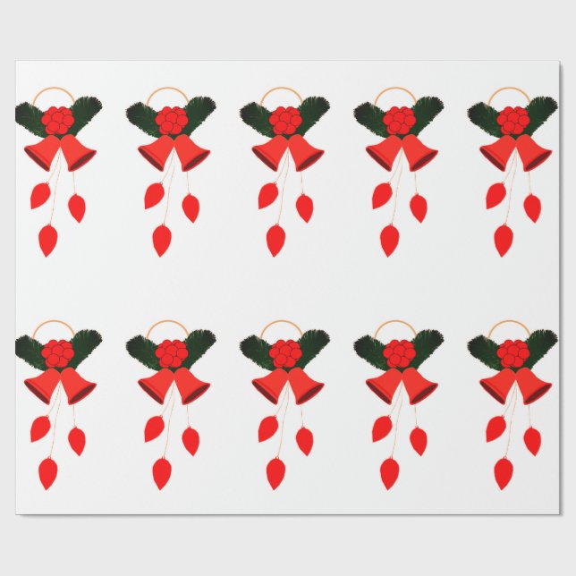 Rote Glocken und Holly Wrapping Paper Geschenkpapier (Flach)