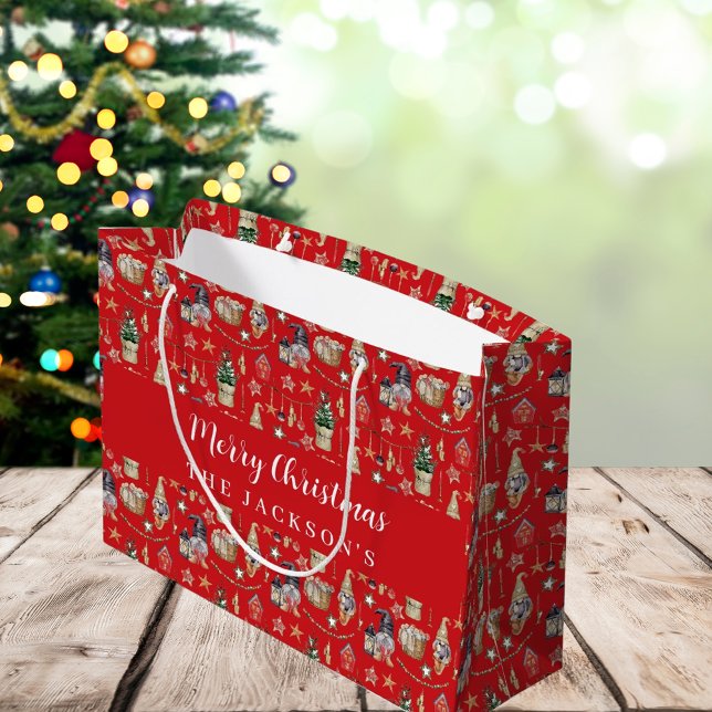 Rote Gnome Nordic Farmhouse Weihnachten Große Geschenktüte (Von Creator hochgeladen)