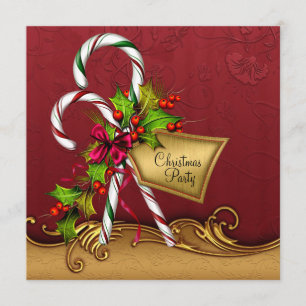 Rote Gold Damast Candy Canes Weihnachtsfeier Einladung