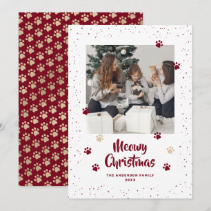 Rote Gold Foto Meowy Weihnachtskarte Feiertagskarte