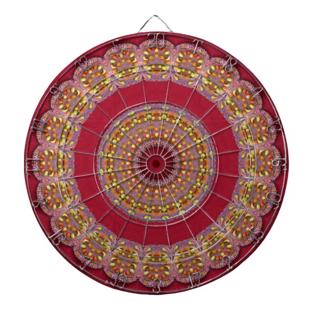 Rote Gold Gelbe Rosetten Mandala Dartscheibe (vorne)