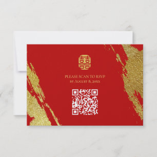 Rote Gold-Kalligrafie-Pinselstrich chinesische Hoc RSVP Karte