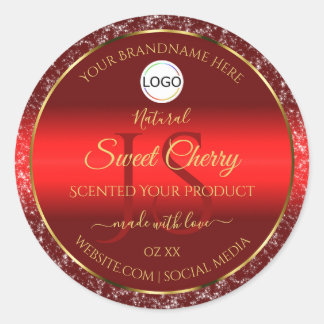 Rote Gold-Logo-Initialen Glitzer-Sterne-Produkteti Runder Aufkleber