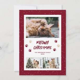 Rote Gold Pfoten Schnee 3 Foto Meowy Weihnachtskar Feiertagskarte