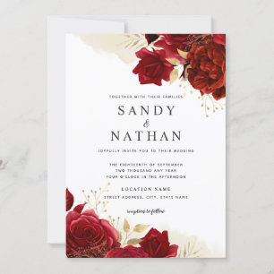 Rote Gold Romantische Rose Hochzeitseinladung Einladung