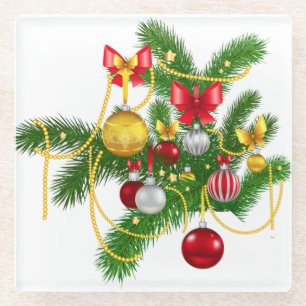 ROTE GOLD-SILVER-CHRISTMAORNAMENTS & BOWS GLASUNTERSETZER