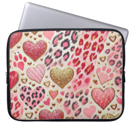 ROTE GOLD-VALENTINE-HERZEN UND LEOPARD-DRUCK LAPTOPSCHUTZHÜLLE