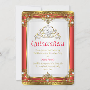 Rote Gold Weiße Perle Prinzessin Quinceanera Einladung