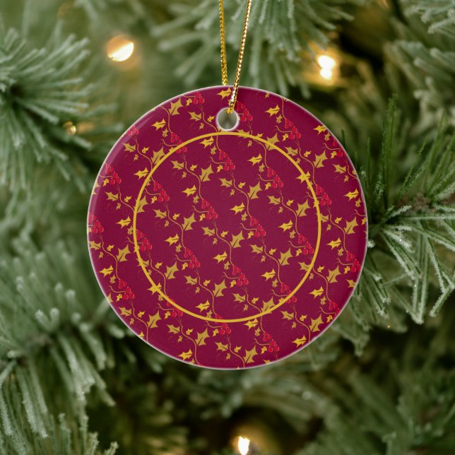 Rote Goldbeeren Weihnachts-Foto Keramik Ornament (Baum)