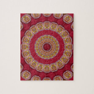 Rote Goldene Gelbe Rosetten Mandala Puzzle