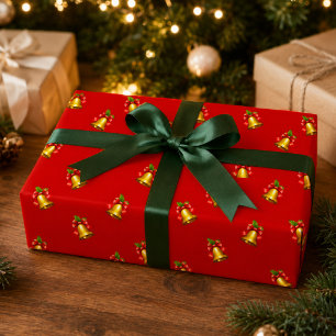 Rote goldene Glocken und Stechpalmen-Weihnachten Geschenkpapier