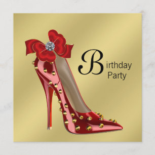 Rote goldene High Heel Schuh Geburtstagsfeier Einl Einladung