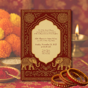 rote goldene hindu-elefant-ornamentale mandala-hoc einladung