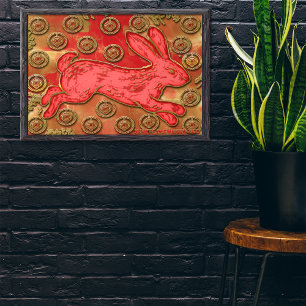 Rote Goldene Laternen Hase 2023 Chinesisches Neuja Poster