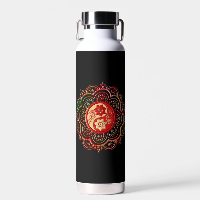 Rote & Goldene Mandala-Wasserflasche Trinkflasche (Vorne)