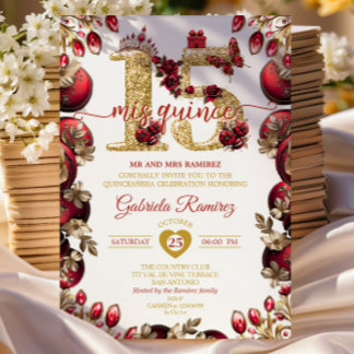 Rote goldene Mis Quince 15 Quinceañera Einladung