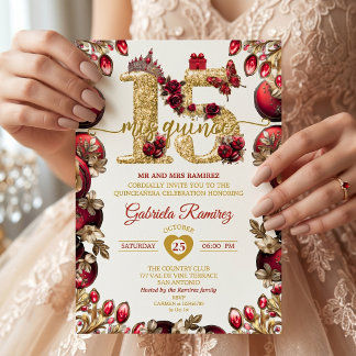 Rote goldene Mis Quince 15 Quinceañera Einladung