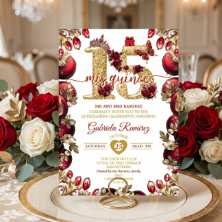 Rote goldene Mis Quince 15 Quinceañera Einladung