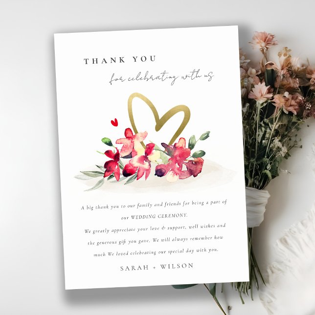 Rote goldene Orchideenhochzeit Dankeskarte (Von Creator hochgeladen)