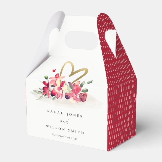 Rote goldene Orchideenhochzeit Geschenkschachtel (Vorderseite)