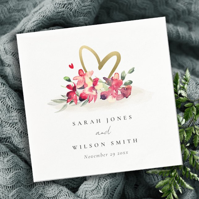 Rote goldene Orchideenhochzeit Serviette (Von Creator hochgeladen)