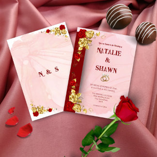 Rote Goldene Rose Blumen Hochzeit Vormerkung Einla Einladung