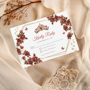 Rote goldene Rosen Tiara Schmetterlinge Quinceañer RSVP Karte
