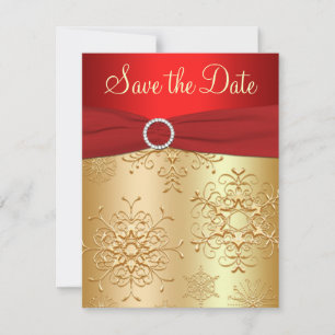 Rote, goldene Schneeflocken Hochzeit Sichern Sie d Save The Date