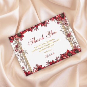 Rote goldene Tiara Floral Quinceañera Dankeskarte