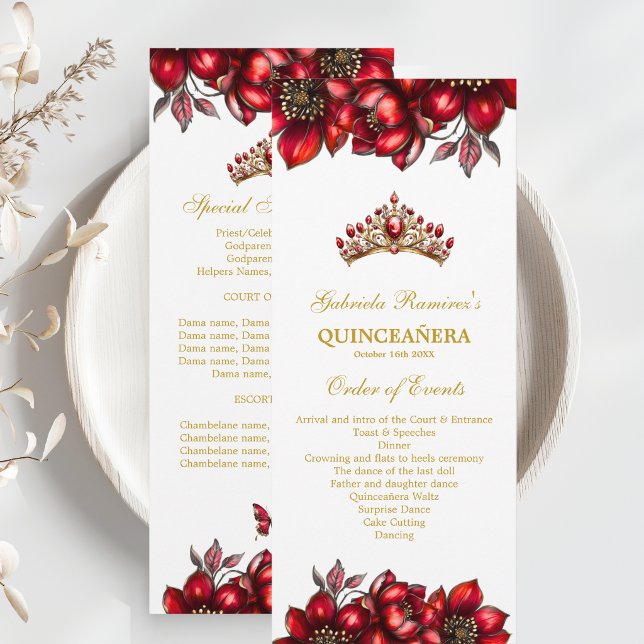 Rote goldene Tiara Floral Quinceañera  Programm (Von Creator hochgeladen)