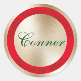 Rote, goldene und grüne Rücksendeadresse - Runder Aufkleber