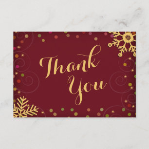 Rote Goldfeiertags-Schneeflocken danken Ihnen Dankeskarte