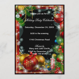 Rote Goldflitter-Kerzen-WeihnachtsParty Einladung