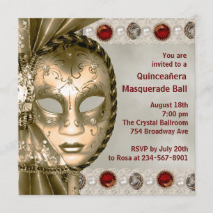 Rote Goldperlen-rotes Goldmaskerade-Party Einladung