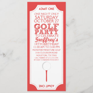 Rote Golf-Karten-Golf-Geburtstags-Party Einladung