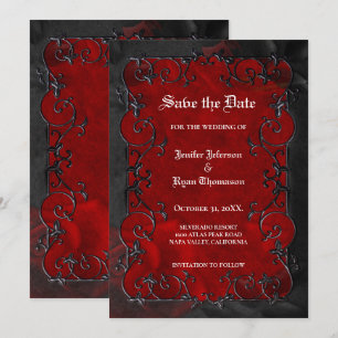 Rote Gothic Halloween Hochzeit Save-the-Date-Karte Ankündigung