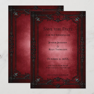 Rote Gothic-Hochzeit Halloween Save-the-Date-Karte Ankündigung