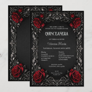 Rote gotische Halloween-Blumen-Quinceanera-Einladu Einladung