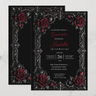 Rote gotische Halloween-Blumen-Quinceanera-Einladu Einladung